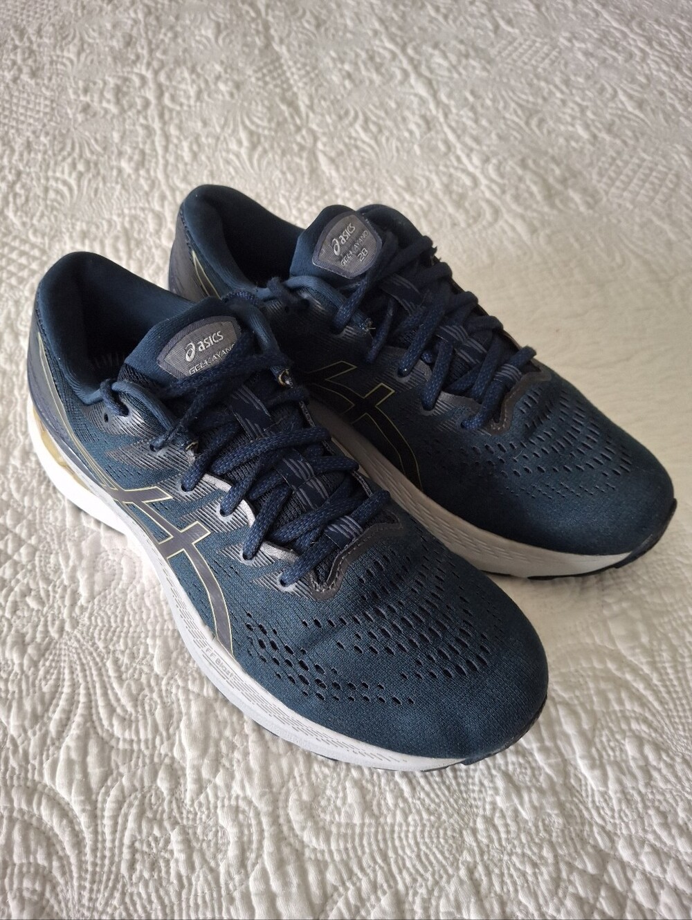 Asics 10.5 Mens Dynamic Duoblast Navy Blue White Gray FF Blast